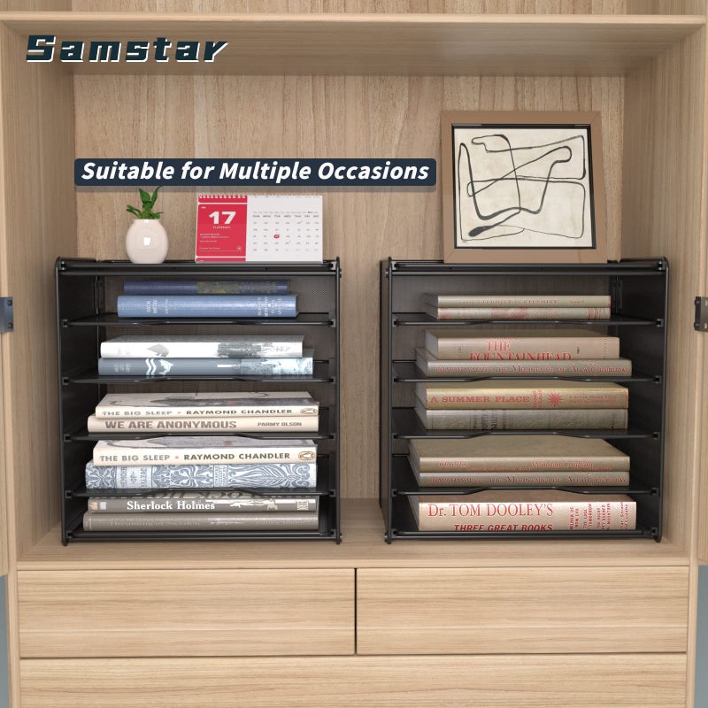 Samstar 2 Pack Paper Letter Tray, Mesh Desk File Organizer with 5 Tier Shelf and Sorter, Black - Image 2